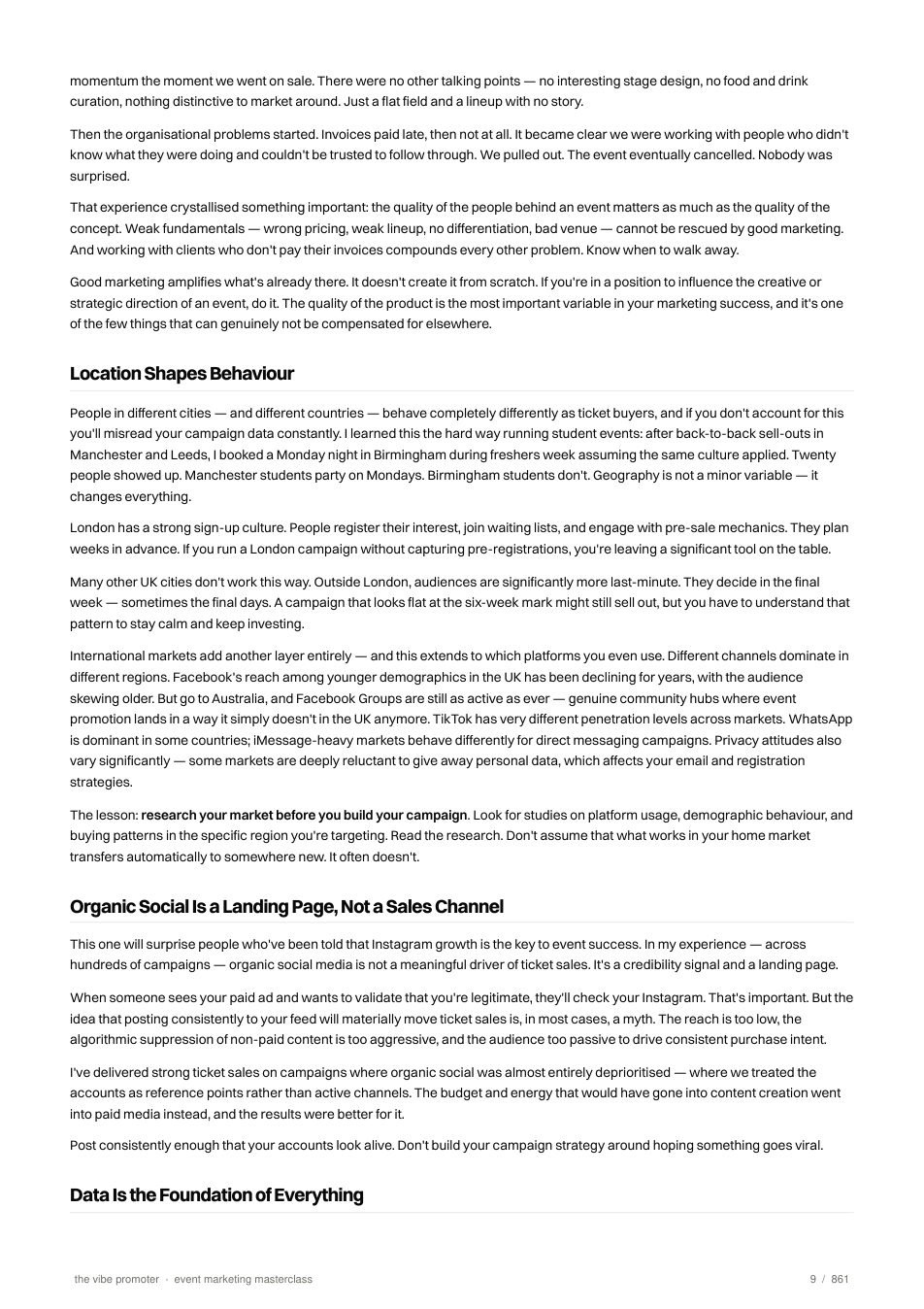 Lesson page on location, organic social, and data